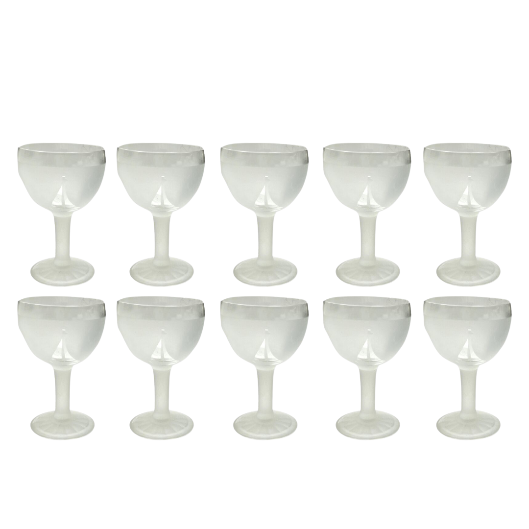 Vintage Frosted Sailboat Glasses, Set of 10