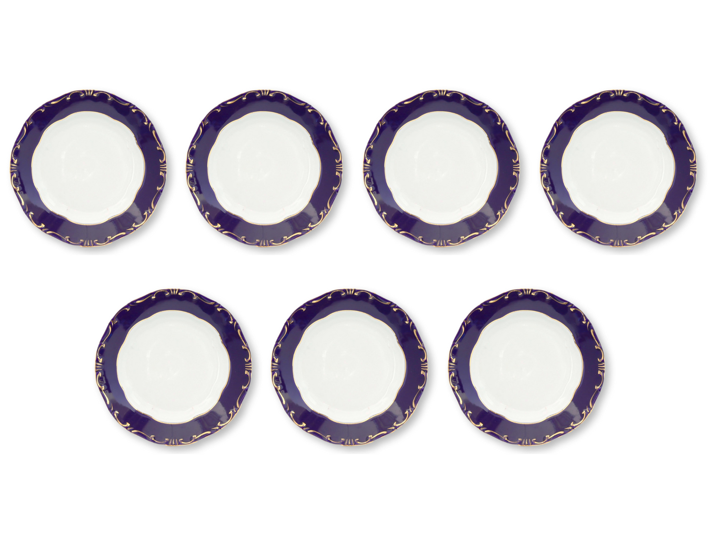 Set of 7 Pompadour Cobalt & 18K Soup/Salad Bowls