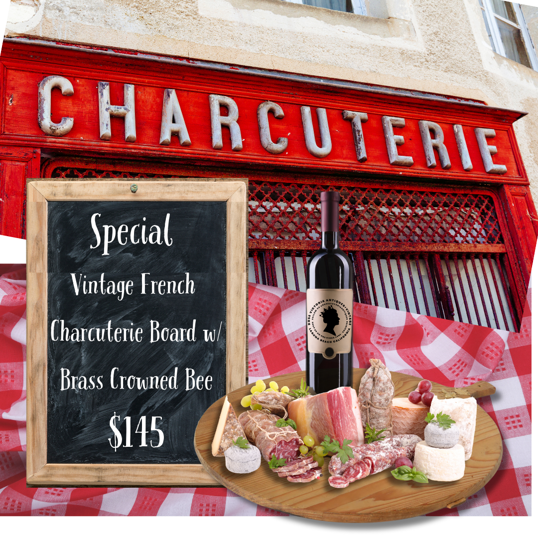 Midcentury French Charcuterie Board w/ Brass Queen Bee
