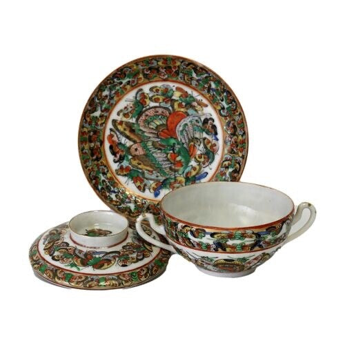 Antique Chinese Hand-Painted Thousand Butterfly Soups, 6 Pcs