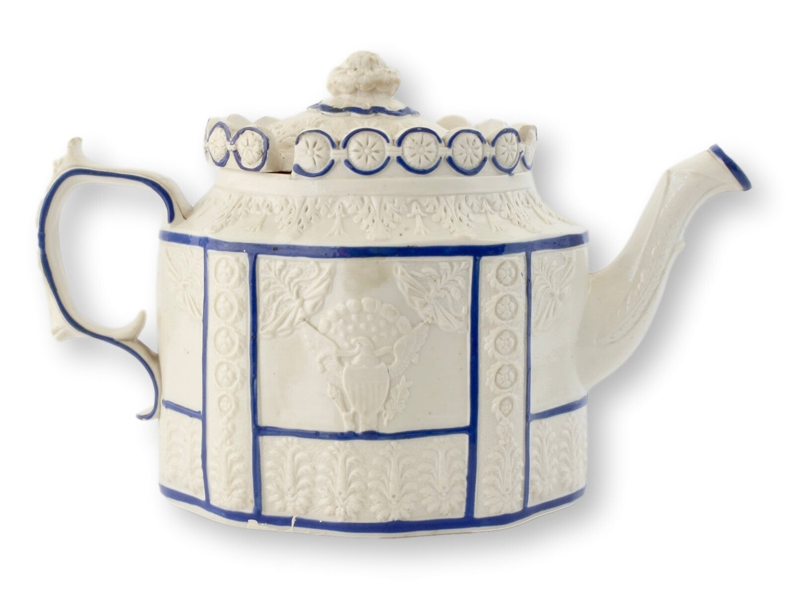 Rare C. 1800 Castleford Teapot w/ American Eagle, Feldspathic Stoneware