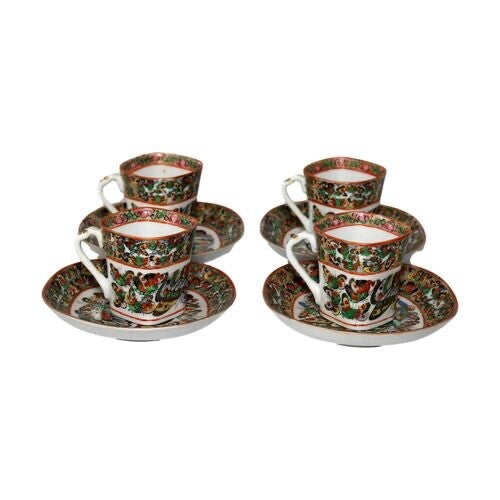 Antique Hand-Painted Porcelain Chinese Thousand Butterfly Espresso Cups