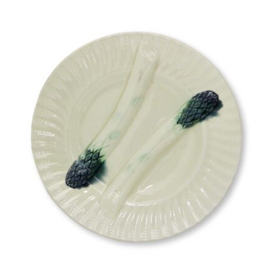 19th-C. French Majolica Asparagus Plates, Set of Six