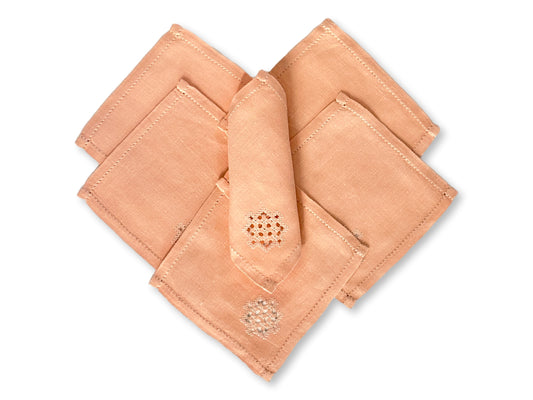1920s Peach French Art Deco Cocktail Napkins, Set of Six