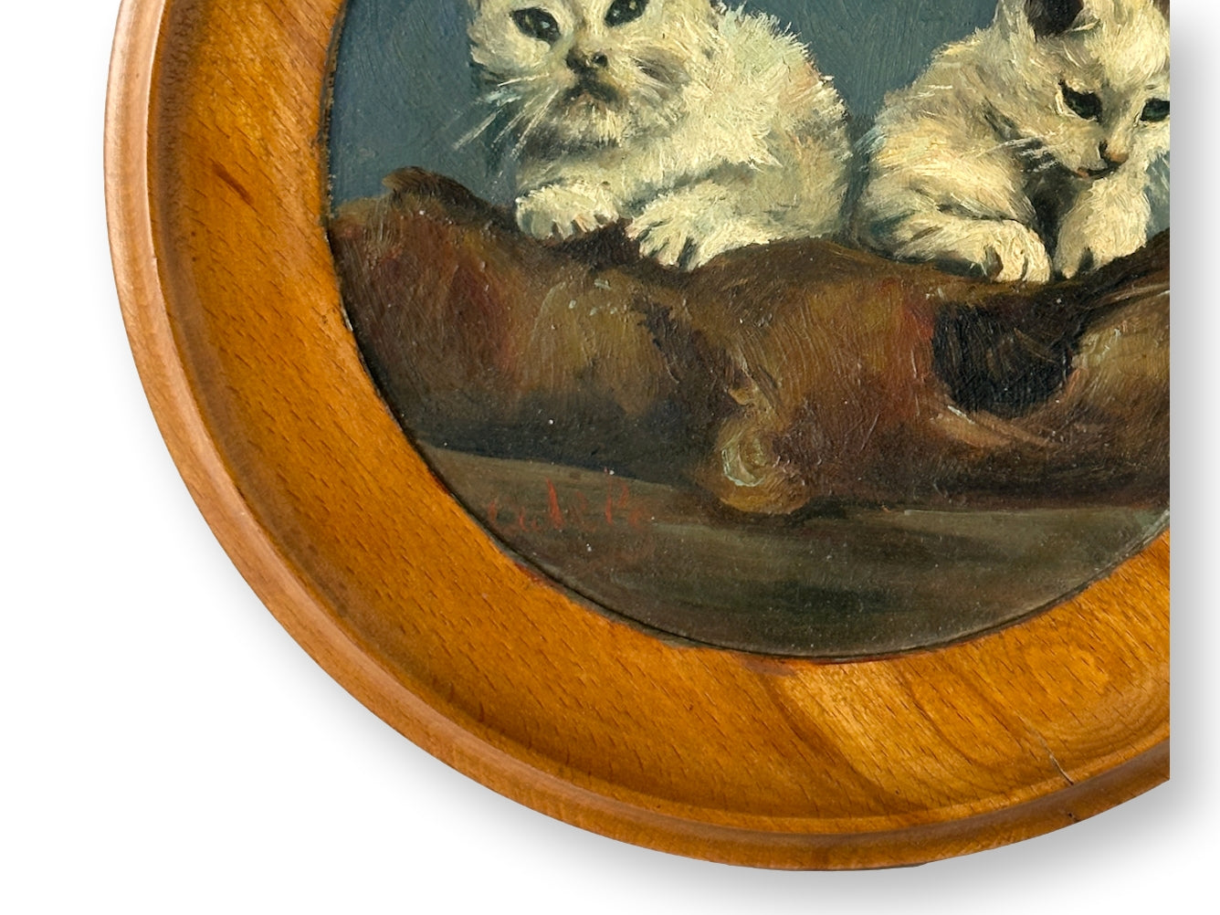 Midcentury French Oil on Board w/Kittens