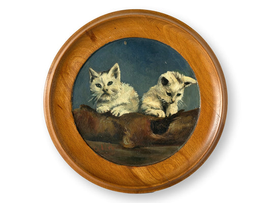 Midcentury French Oil on Board w/Kittens