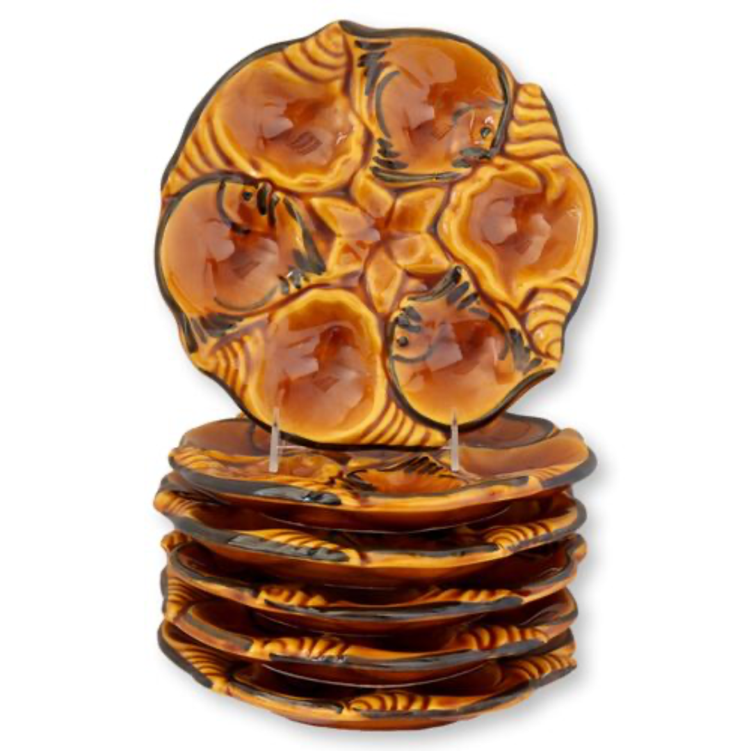 Midcentury Vallauris Majolica Oyster Plate Set w/ Master Platter