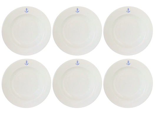 1960s Sarreguemines French Navy Dinner Bowls, Set of Six