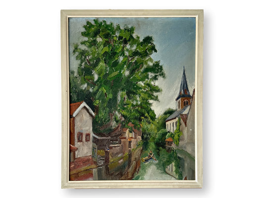 Midcentury French Village & Canal Painting