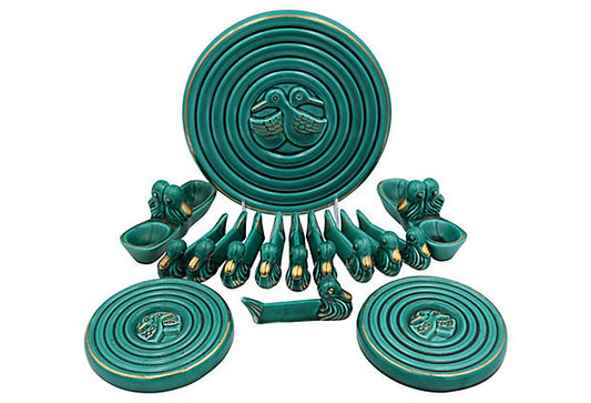1930s French Majolica Duck Serving Set