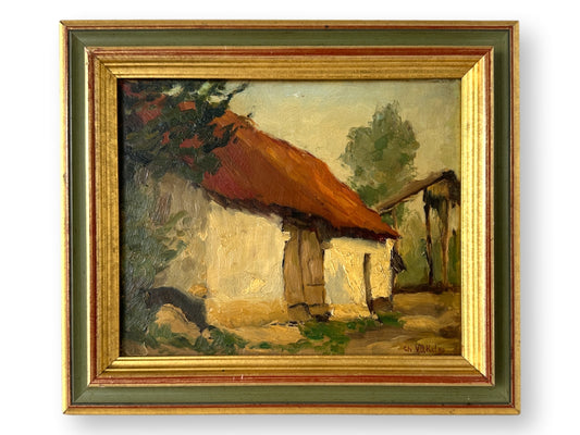 Midcentury French Rural Farm Scene Painting