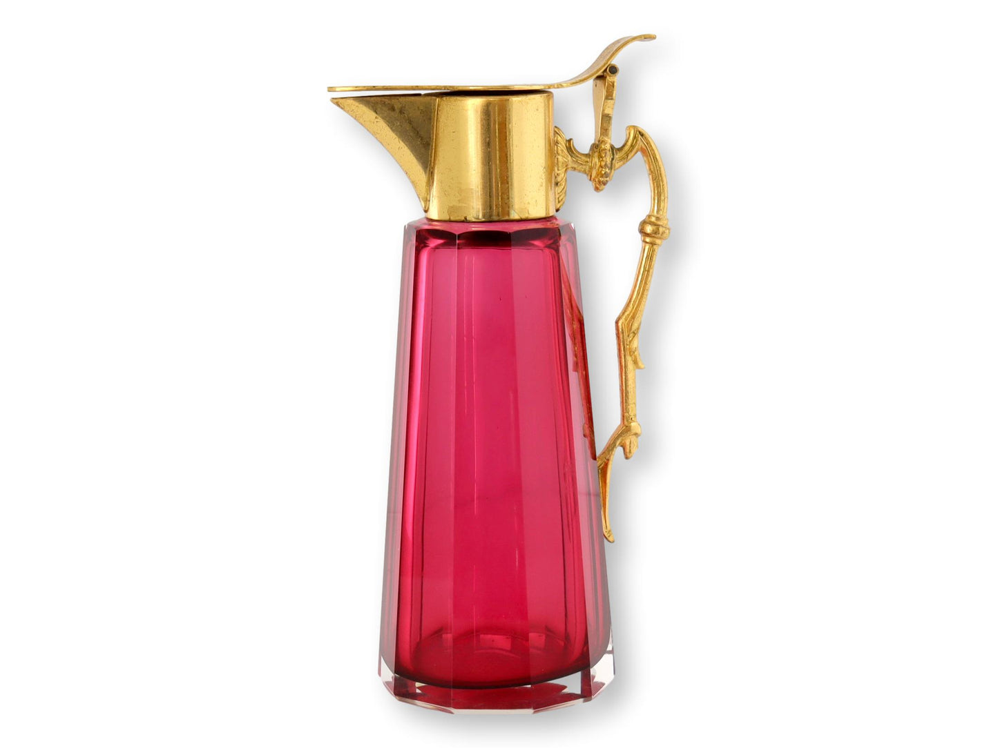 Antique French Gilt & Cranberry Syrup Pitcher