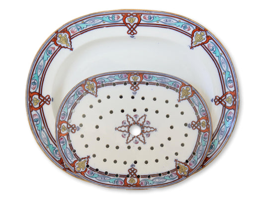 Antique Large Heavy English Ironstone Platter w/ Drain by Wedgwood