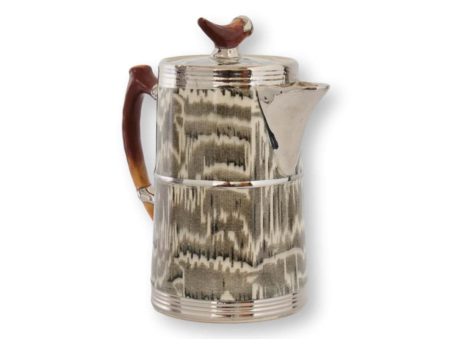 1930s Silver Shield Faux Bois Coffee Pot