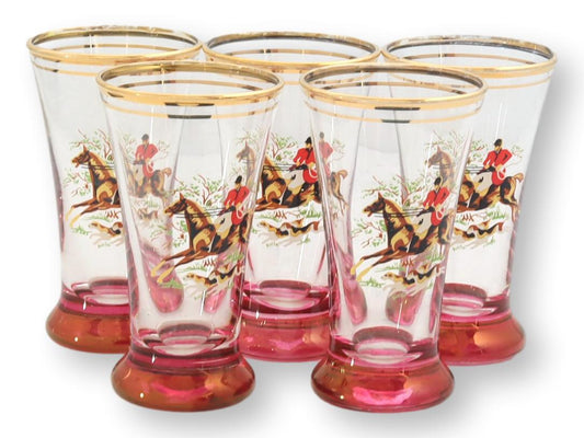 Midcentury Steeple Chase Fox Hunt Beverage Set