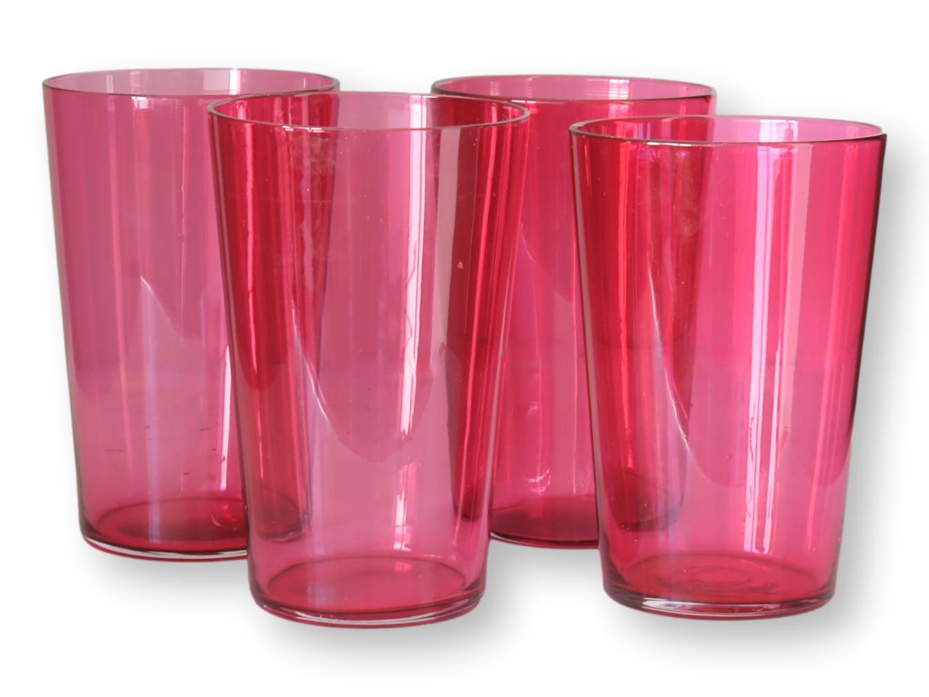 Antique English Cranberry Victorian Tumblers, Set of 4