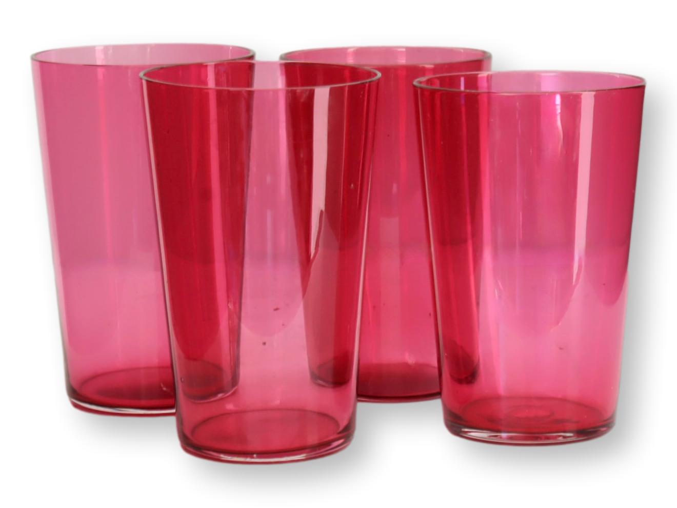 Antique English Cranberry Victorian Tumblers, Set of 4