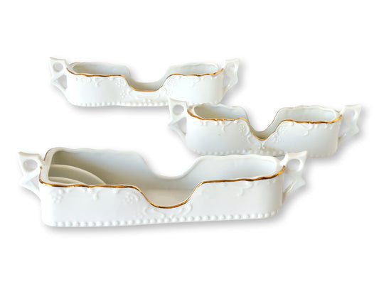 White Porcelain Gold-Trim Utensil Caddies — Set of Three