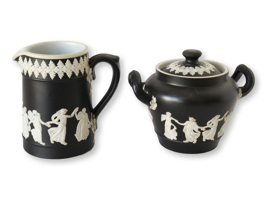 Art Deco Wedgwood Black Jasperware Cream & Sugar