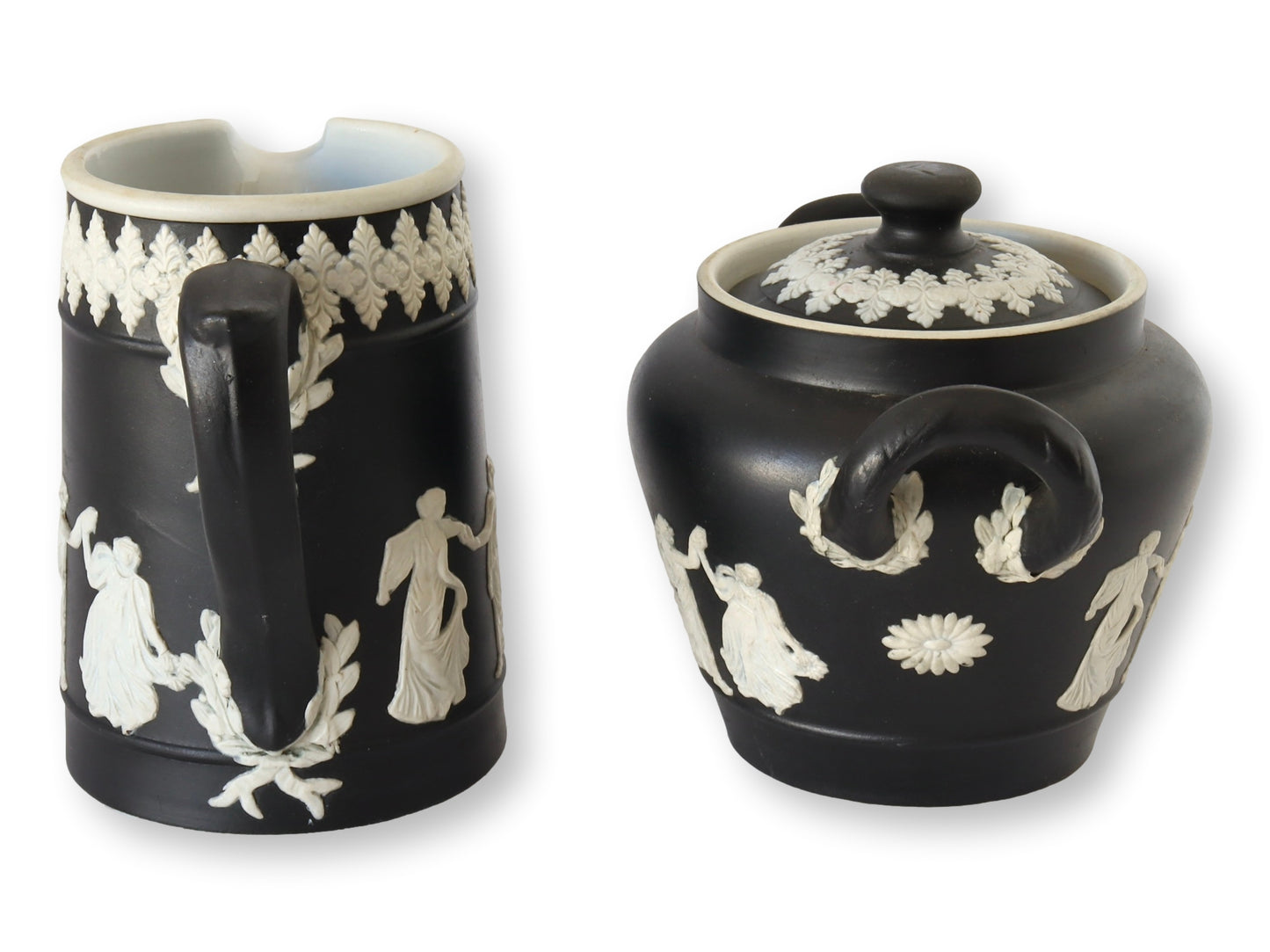 Art Deco Wedgwood Black Jasperware Cream & Sugar