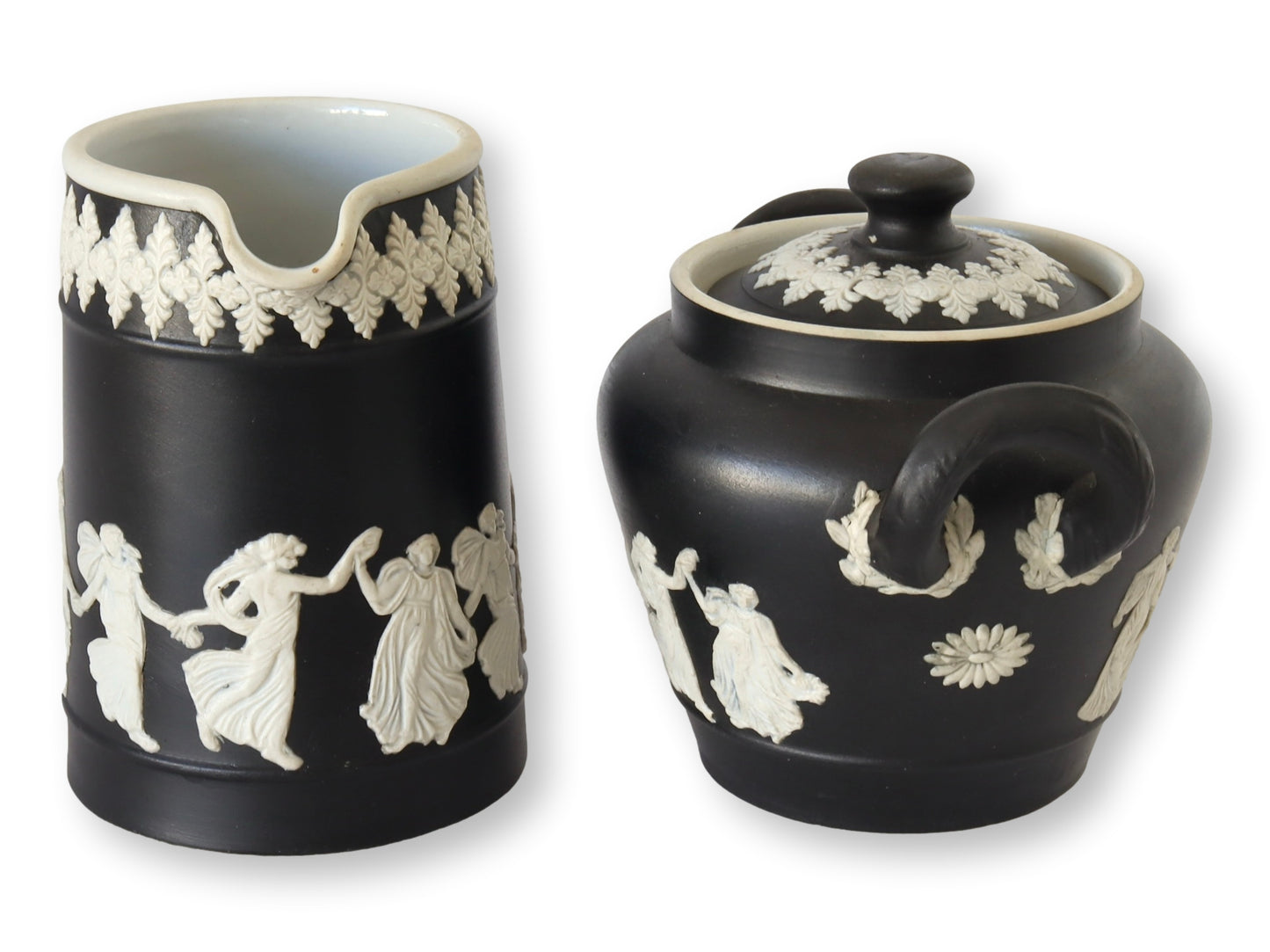 Art Deco Wedgwood Black Jasperware Cream & Sugar