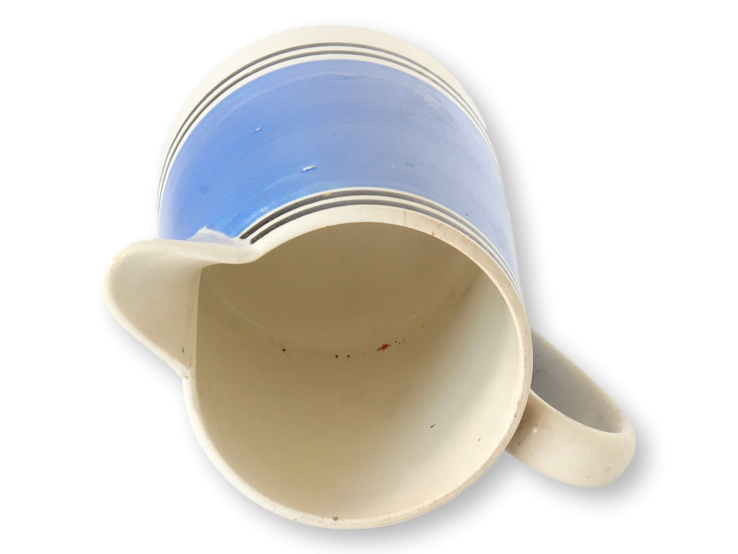 Antique English Banded Mochaware 1 Quart Jug, C. 1860