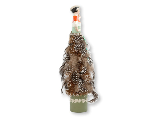 Antique Cabaret Woman Jeweled Feather Skirt Bottle Brush Tree