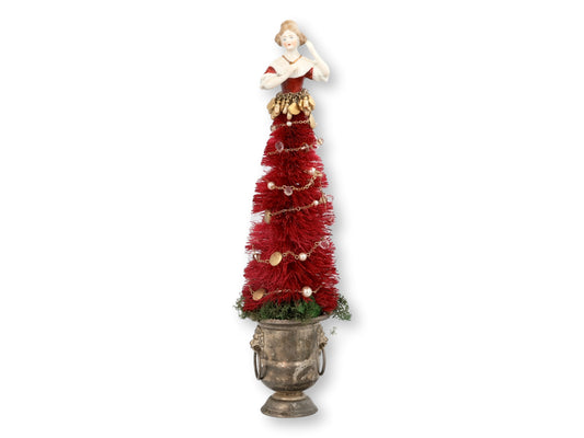 Holiday Starlet Gilded Red Bottle Brush Tree w/ Silverplate Base