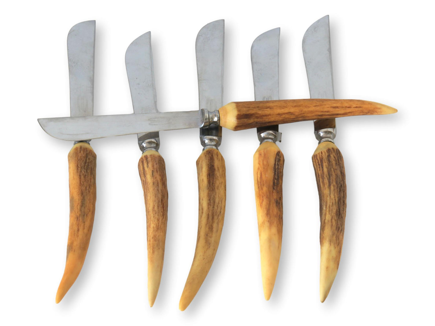 Midcentury German Solingen Stag-Horn Steak Knives, Set of 6