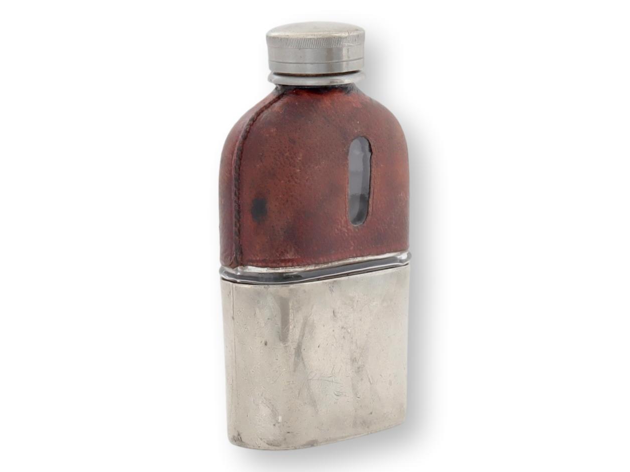 Antique English Leather Wrapped Mini Flask