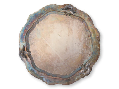 1920s Tarnished Silver-Plate Floral Tray