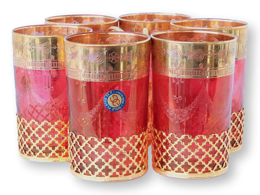 Set of Six Italian Cranberry & Gold Beverage Cups