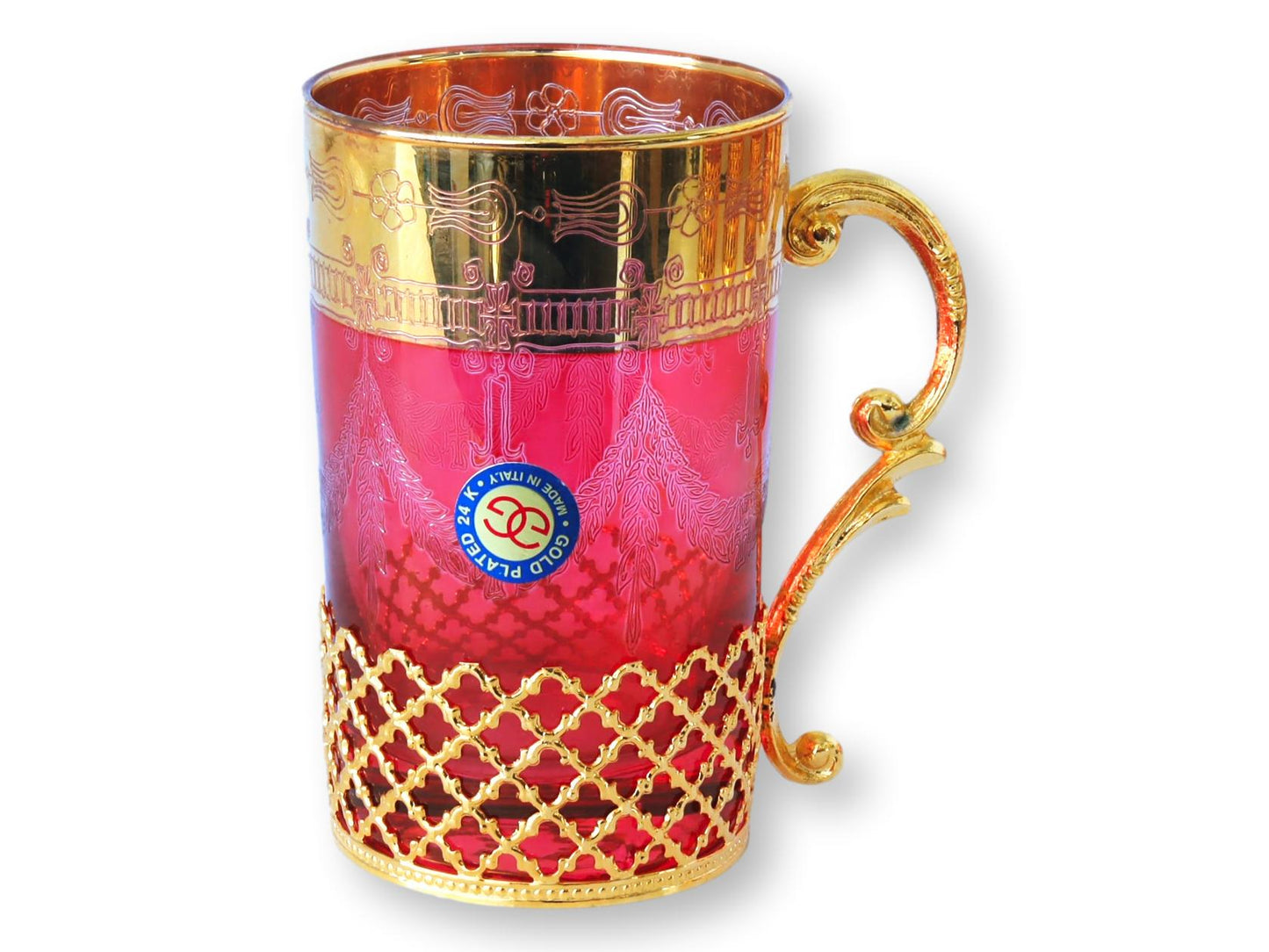 Set of Six Italian Cranberry & Gold Beverage Cups