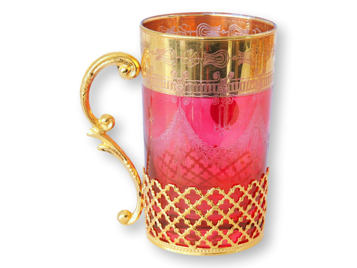 Set of Six Italian Cranberry & Gold Beverage Cups