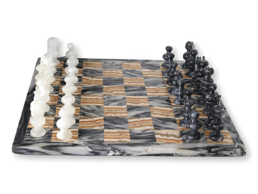 Vintage Marble Chess Board & Chess Pieces