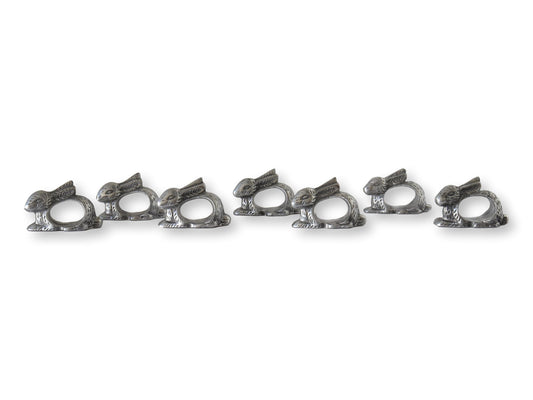 Set of Seven Pewter Bunny Napkin Rings