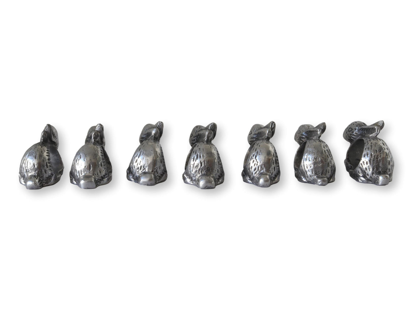 Set of Seven Pewter Bunny Napkin Rings
