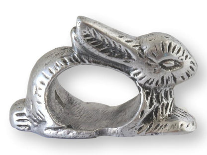 Set of Seven Pewter Bunny Napkin Rings