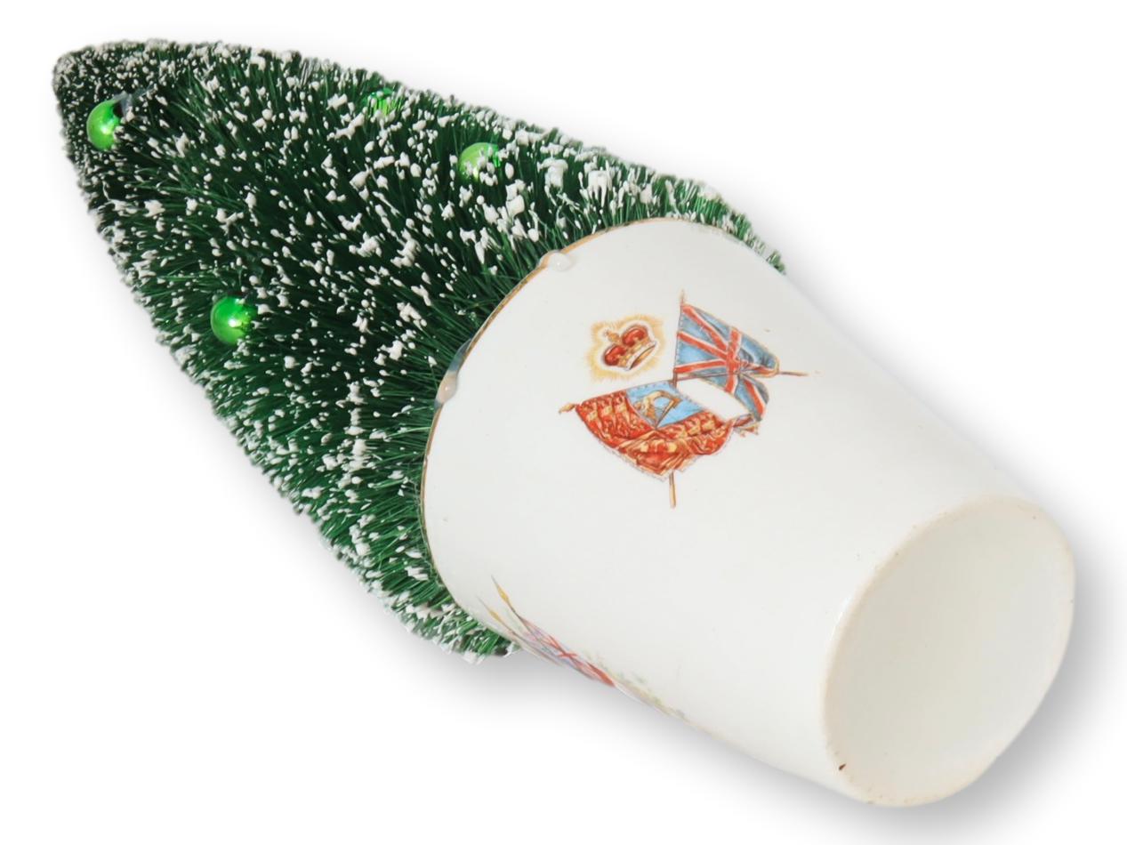 Antique King George & Queen Mary Beaker w/ Bottle Brush Tree