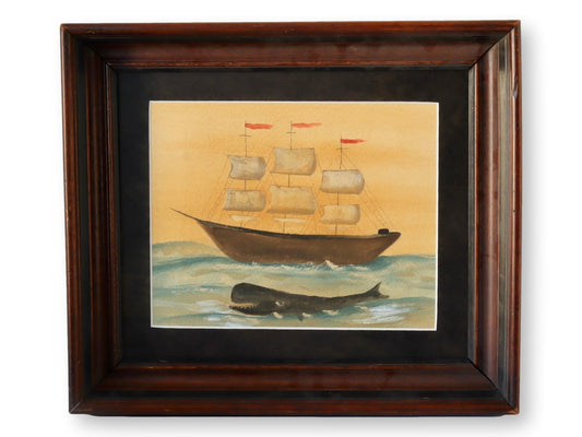 Folk Art Ship w/ Whale Watercolor
