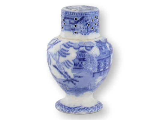 English Victorian Pearlware Willow Pepper Pot