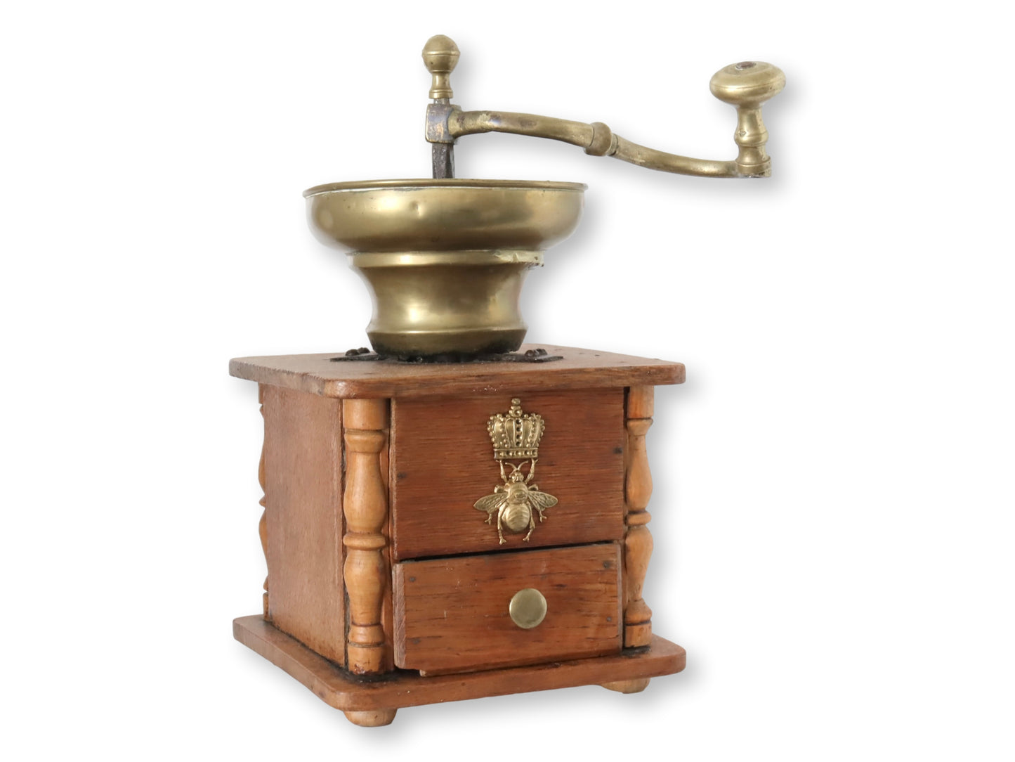 Antique French Coffee Grinder w/ Queen Bee Appliqué