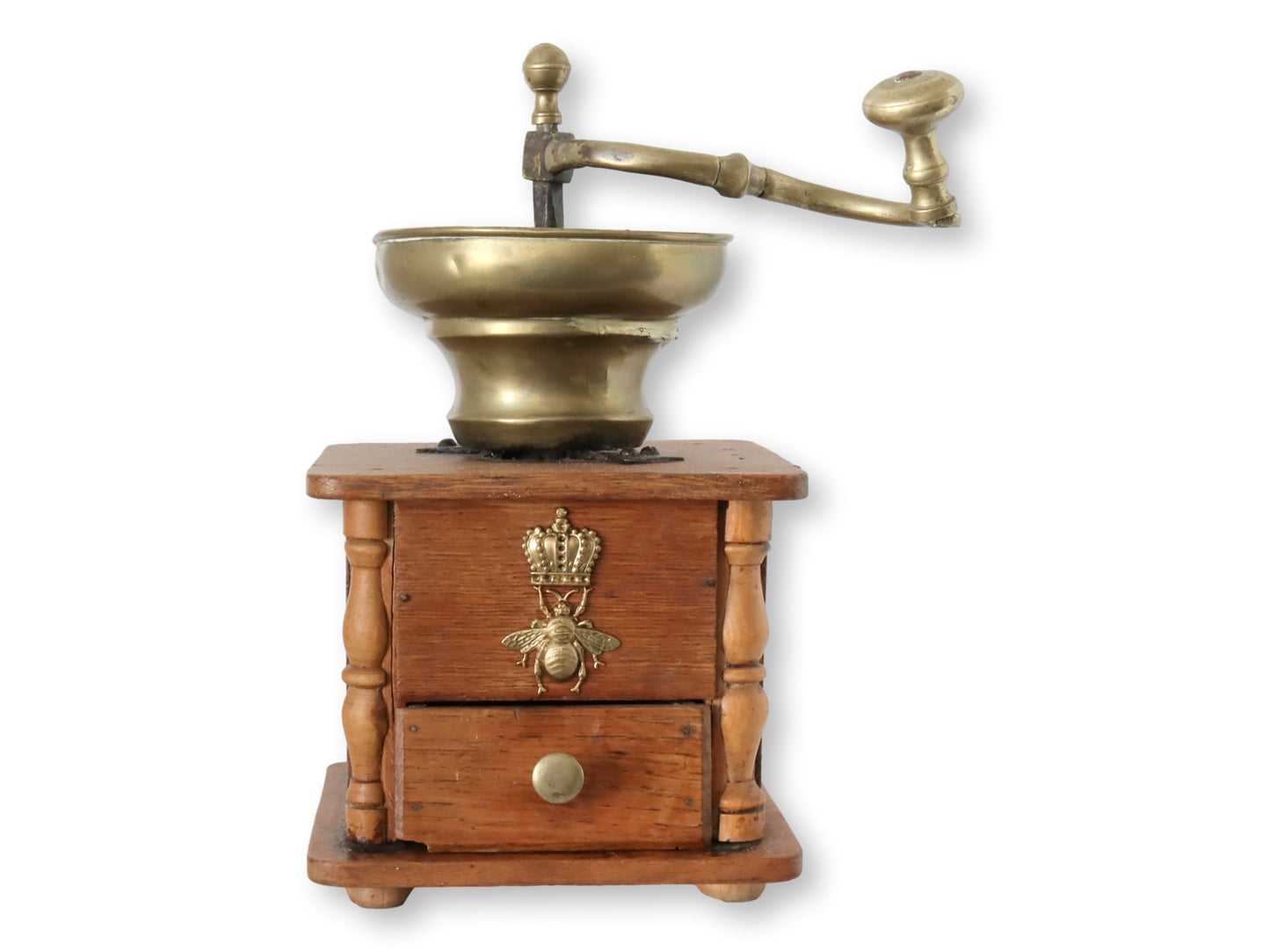 Antique French Coffee Grinder w/ Queen Bee Appliqué