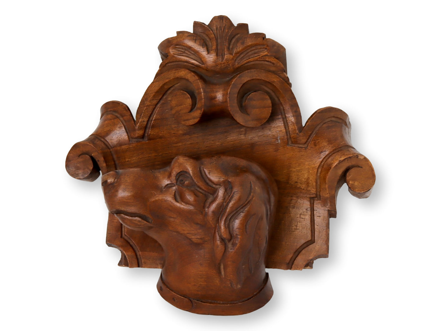 Antique French Carved Dog's Head Wall Plaque