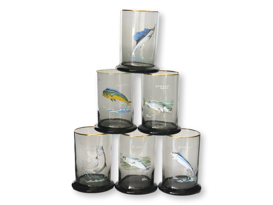 Vintage Ned Smith Tumblers w/Fish, S/6