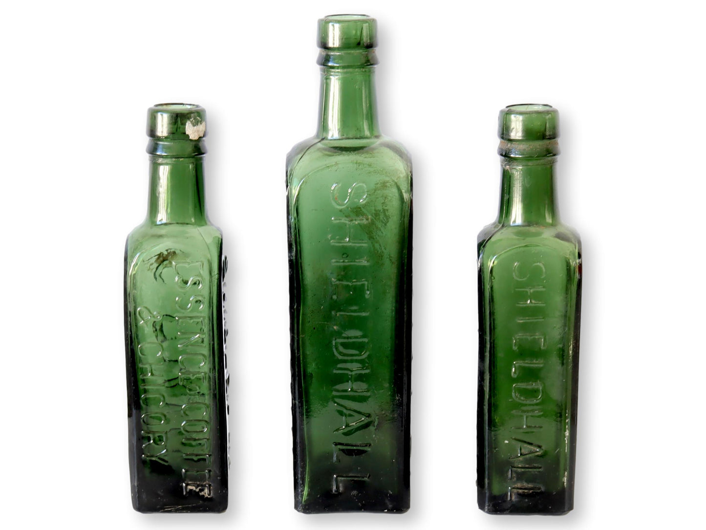 Antique Glass Coffee & Chicory Extract Bottles, Set of 3