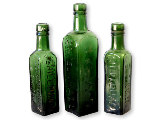 Antique Glass Coffee & Chicory Extract Bottles, Set of 3