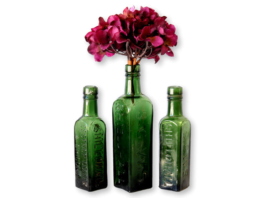 Antique Glass Coffee & Chicory Extract Bottles, Set of 3