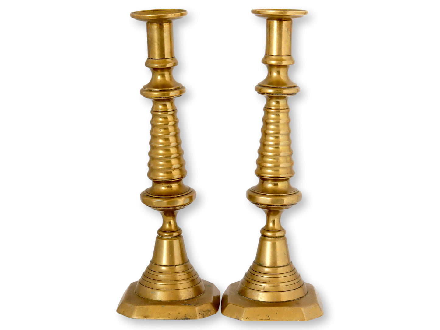 C. 1820 English Brass Beehive Candlesticks