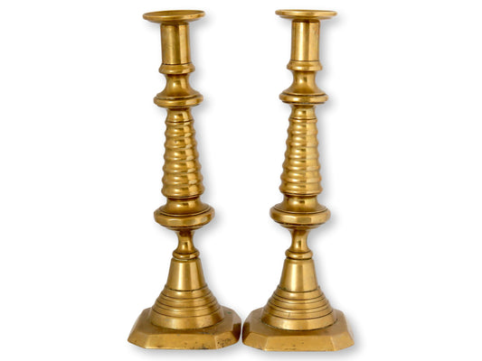 C. 1820 English Brass Beehive Candlesticks